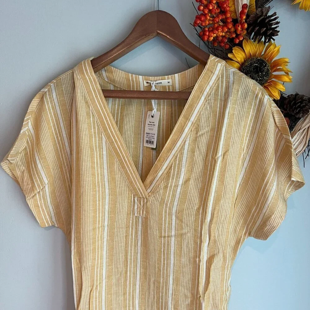 Marine Layer Bali TUnic Dress Extra Large in Gold Shadowy Stripe Linen Blend